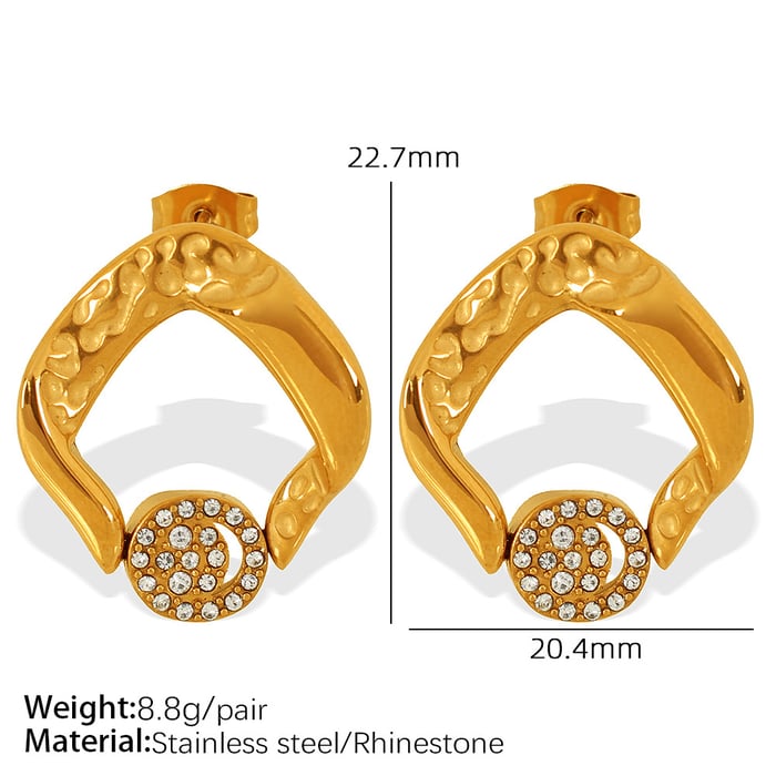 1 pair classic series retro geometric stainless steel  gold plated rhinestone women drop earrings